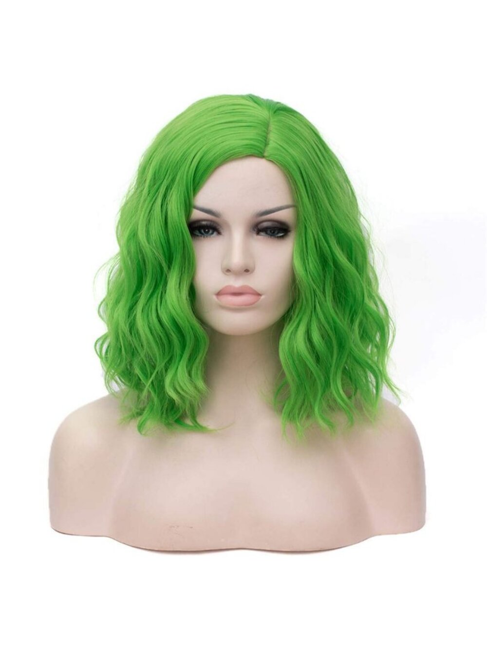 Women's Green Wavy Curly Bob Heat Resistant Cosplay Halloween Party Wig